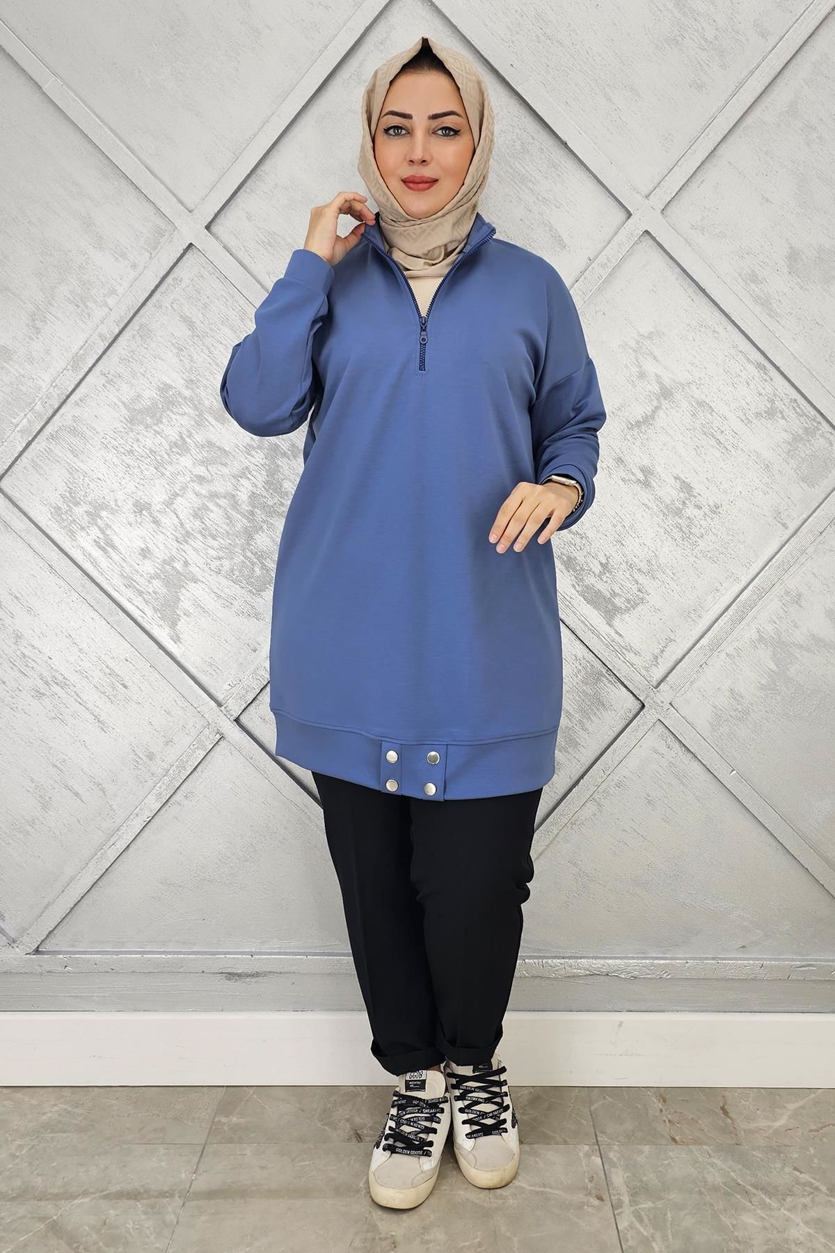 KADIN ÇIT ÇIT DETAYLI TESETTÜR TUNİK KAHVERENGİ - 5 BEDEN