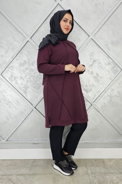 KADIN NERVÜR DİKİM TESETTÜR TUNİK BORDO - 2 BEDEN