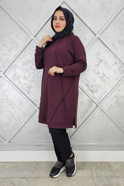 KADIN NERVÜR DİKİM TESETTÜR TUNİK BORDO - 2 BEDEN