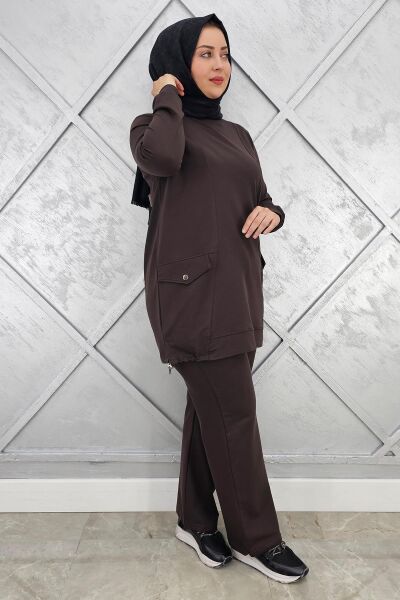 KADIN CEP GÖRÜNÜMLÜ TESETTÜR TAKIM KAHVERENGİ - 2XL