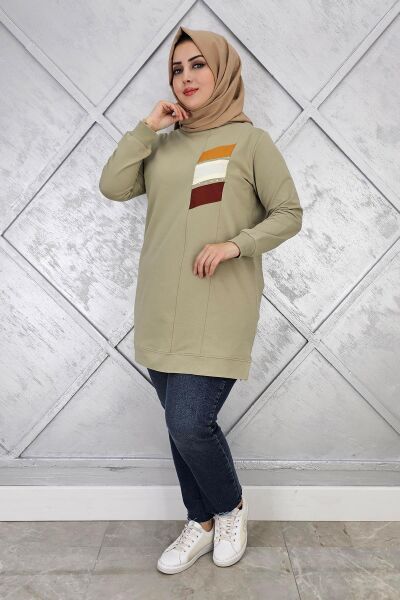 KADIN PARAŞÜT KUMAŞ KOMBİNLİ TESETTÜR TUNİK MİNT YEŞİLİ - 3XL