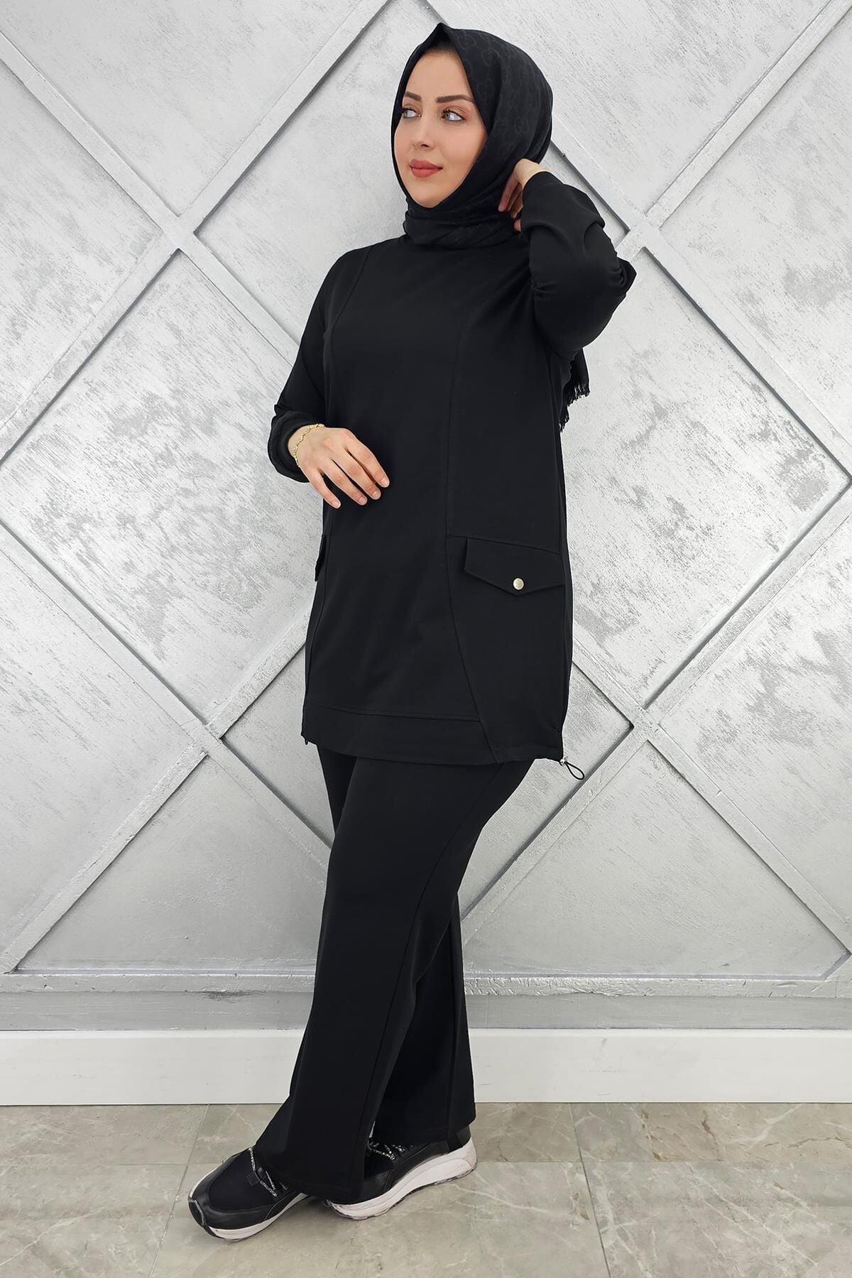 KADIN CEP GÖRÜNÜMLÜ TESETTÜR TAKIM SİYAH - 3XL