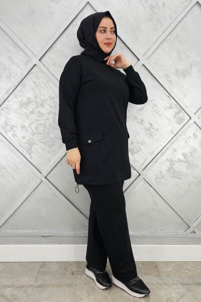 KADIN CEP GÖRÜNÜMLÜ TESETTÜR TAKIM SİYAH - 3XL