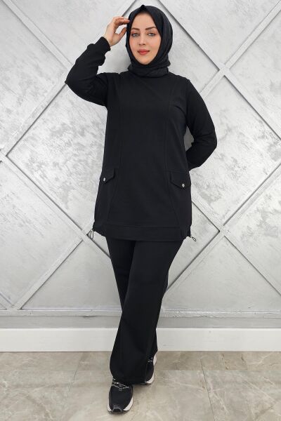 KADIN CEP GÖRÜNÜMLÜ TESETTÜR TAKIM SİYAH - 3XL