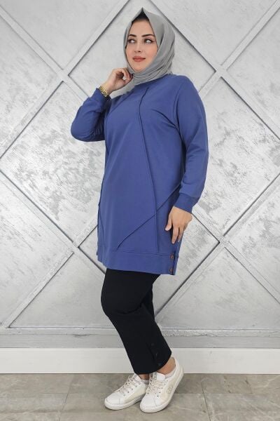 KADIN KOLYE DETAYLI TESETTÜR TUNİK İNDİGO - TOPTAN