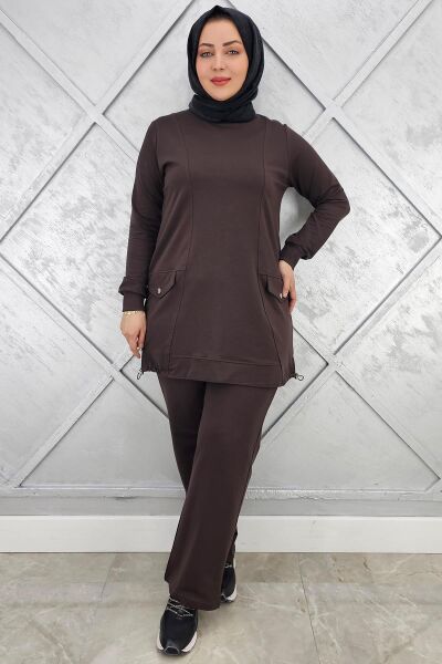 KADIN CEP GÖRÜNÜMLÜ TESETTÜR TAKIM KAHVERENGİ - L