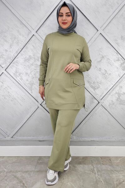 KADIN CEP GÖRÜNÜMLÜ TESETTÜR TAKIM HAKİ - 3XL