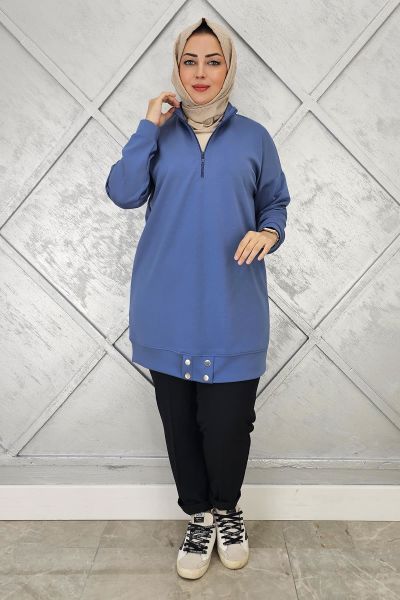 KADIN ÇIT ÇIT DETAYLI TESETTÜR TUNİK İNDİGO - 5 BEDEN