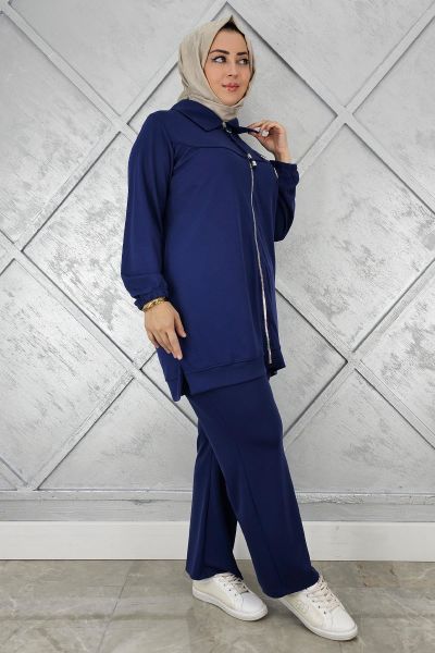 KADIN FERMUARLI ÇİÇEK DETAYLI TESETTÜR TAKIM PARLEMENT - 3 BEDEN