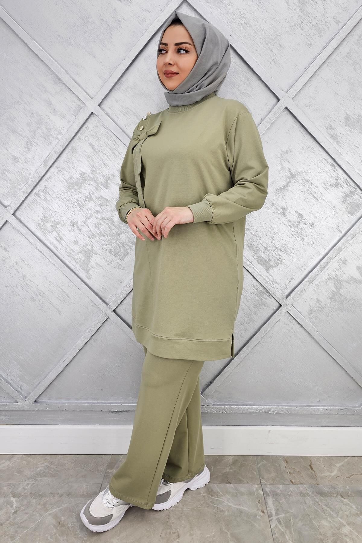 KADIN FİYONK DETAYLI TESETTÜR TAKIM HAKİ - 2XL