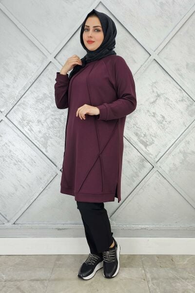 KADIN NERVÜR DİKİM TESETTÜR TUNİK BORDO - 5 BEDEN