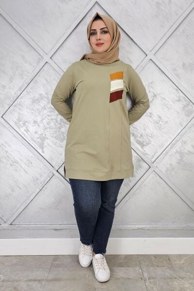 KADIN PARAŞÜT KUMAŞ KOMBİNLİ TESETTÜR TUNİK MİNT YEŞİLİ - 2XL