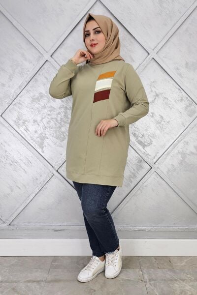 KADIN PARAŞÜT KUMAŞ KOMBİNLİ TESETTÜR TUNİK MİNT YEŞİLİ - 2XL