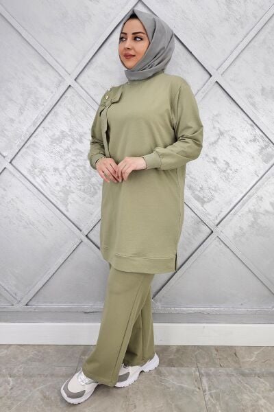 KADIN FİYONK DETAYLI TESETTÜR TAKIM HAKİ - L