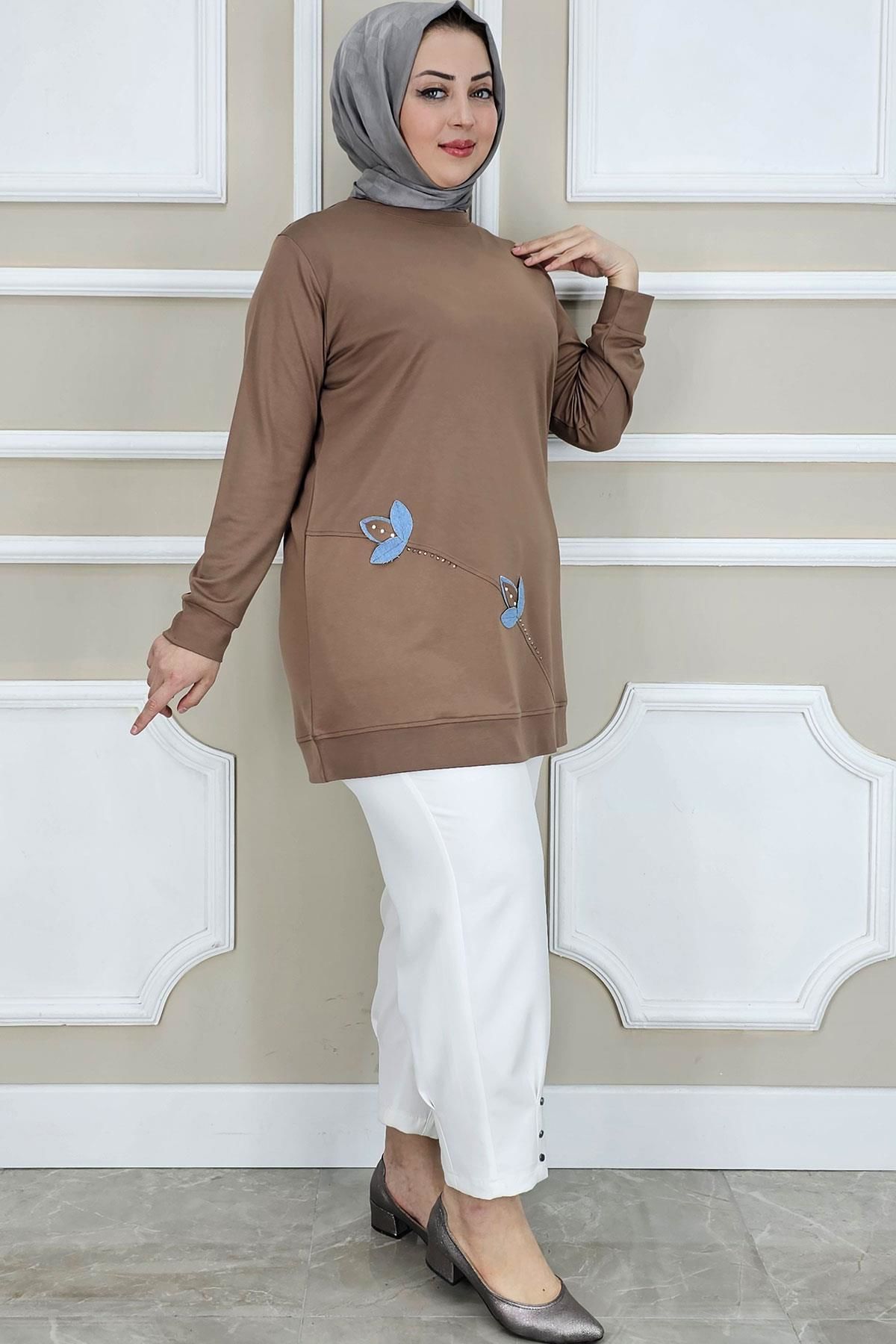 PYS KADIN ÇİÇEK DİKME DETAYLI TESETTÜR TUNİK TABA - 5 BEDEN