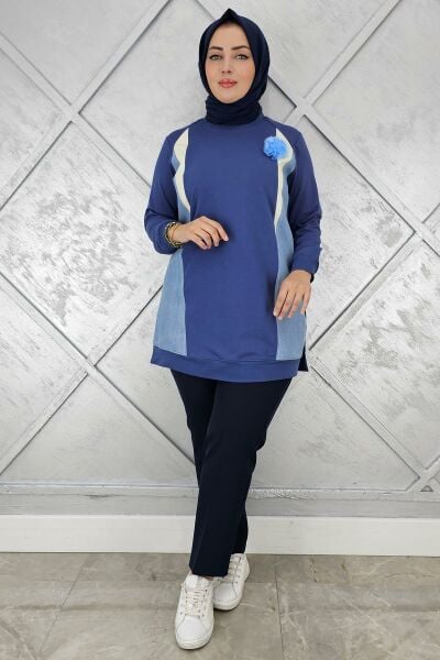 KADIN KOMBİNLİ TÜL ÇİÇEK DETAYLI TESETTÜR TUNİK