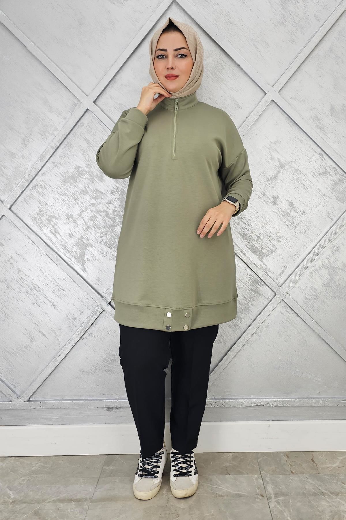 KADIN ÇIT ÇIT DETAYLI TESETTÜR TUNİK HAKİ - 5 BEDEN