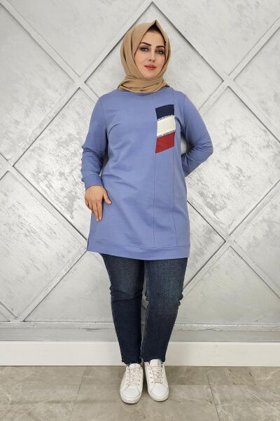 KADIN PARAŞÜT KUMAŞ KOMBİNLİ TESETTÜR TUNİK MAVİ - 2XL