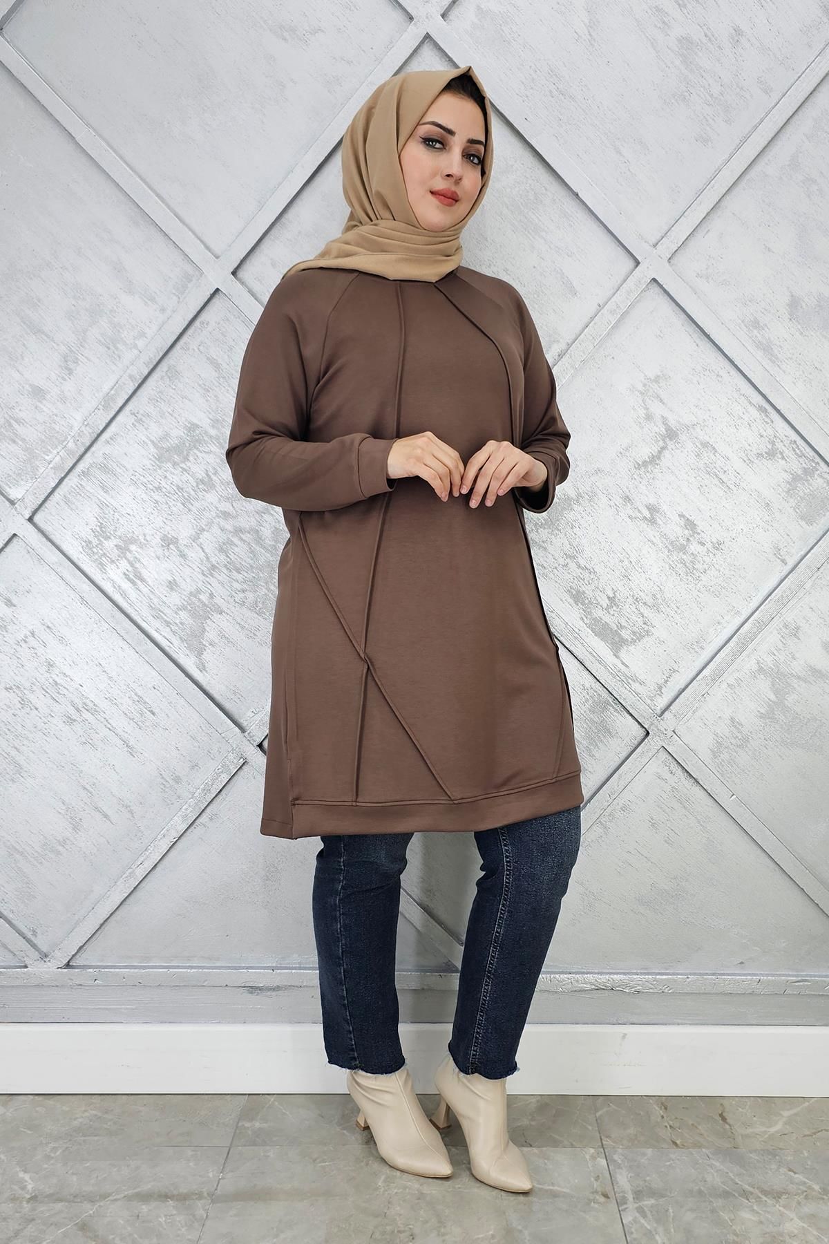 KADIN NERVÜR DİKİM TESETTÜR TUNİK VİZON - 4 BEDEN