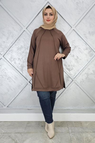 KADIN NERVÜR DİKİM TESETTÜR TUNİK VİZON - 4 BEDEN