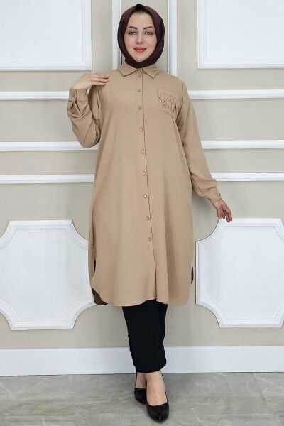 PYS KADIN CEBİ PÜSKÜL DETAYLI TESETTÜR GÖMLEK TABA - 2 BEDEN