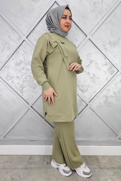 KADIN FİYONK DETAYLI TESETTÜR TAKIM HAKİ - XL