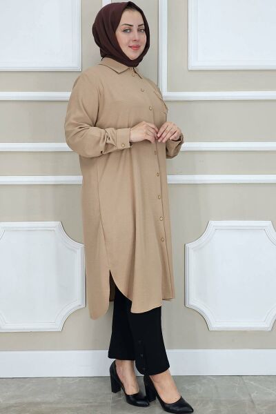 PYS KADIN CEBİ PÜSKÜL DETAYLI TESETTÜR GÖMLEK TABA - 3 BEDEN