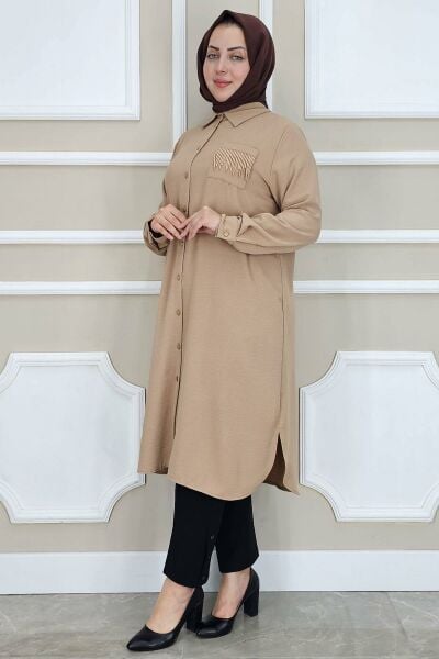 PYS KADIN CEBİ PÜSKÜL DETAYLI TESETTÜR GÖMLEK TABA - 3 BEDEN