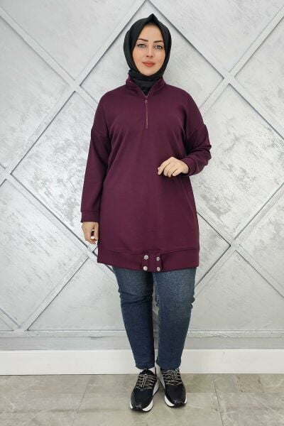 KADIN ÇIT ÇIT DETAYLI TESETTÜR TUNİK BORDO - 5 BEDEN