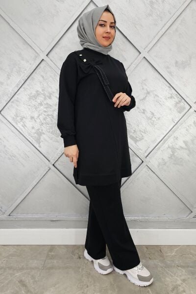 KADIN FİYONK DETAYLI TESETTÜR TAKIM SİYAH - L