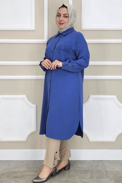 PYS KADIN CEBİ PÜSKÜL DETAYLI TESETTÜR GÖMLEK İNDİGO - 2 BEDEN