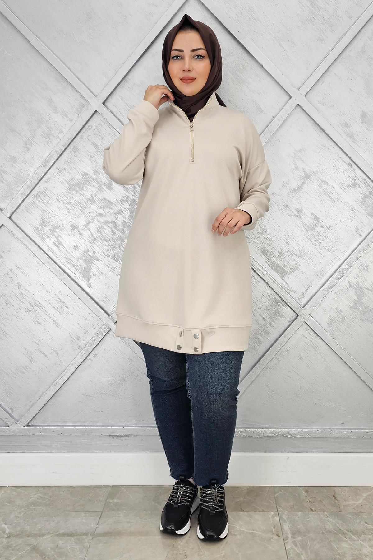 KADIN ÇIT ÇIT DETAYLI TESETTÜR TUNİK TAŞ - 5 BEDEN