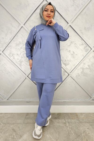 KADIN FİYONK DETAYLI TESETTÜR TAKIM MAVİ - L