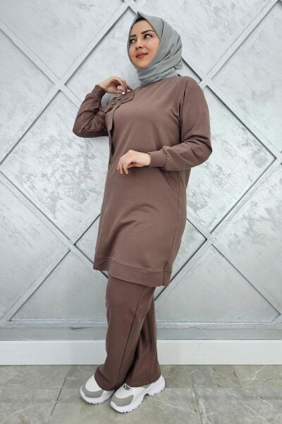 KADIN FİYONK DETAYLI TESETTÜR TAKIM VİZON - 3XL