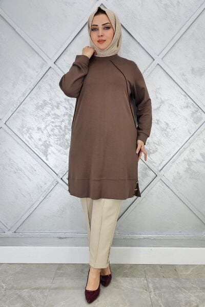 KADIN NERVÜR DİKİM DÜĞME DETAYLI TESETTÜR TUNİK VİZON - 2 BEDEN