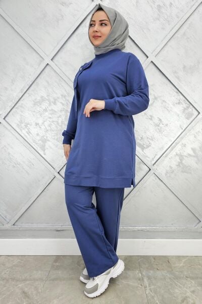 KADIN FİYONK DETAYLI TESETTÜR TAKIM İNDİGO - 2XL