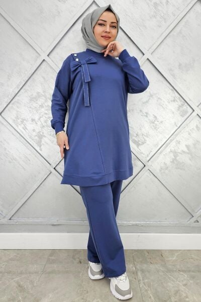 KADIN FİYONK DETAYLI TESETTÜR TAKIM İNDİGO - 2XL