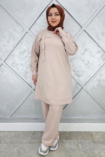 KADIN FİYONK DETAYLI TESETTÜR TAKIM BEJ - L