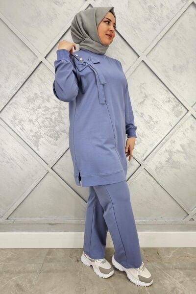 KADIN FİYONK DETAYLI TESETTÜR TAKIM MAVİ - XL