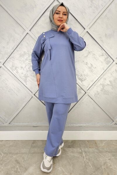 KADIN FİYONK DETAYLI TESETTÜR TAKIM MAVİ - XL