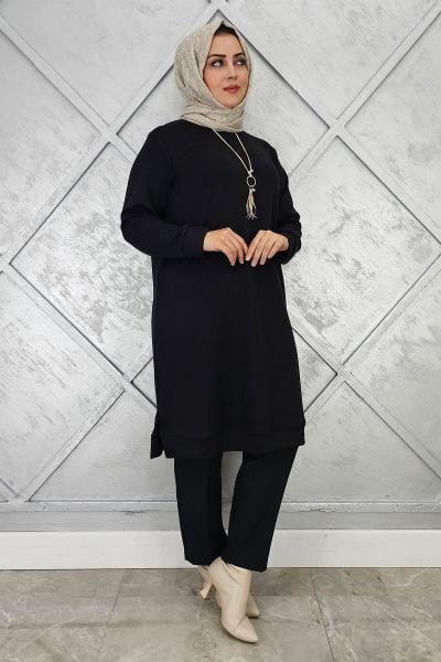 KADIN KOLYE DETAYLI TESETTÜR TUNİK SİYAH - 2 BEDEN
