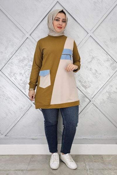KADIN KOMBİNLİ TAŞ VE FERMUAR DETAYLI TESETTÜR TUNİK
