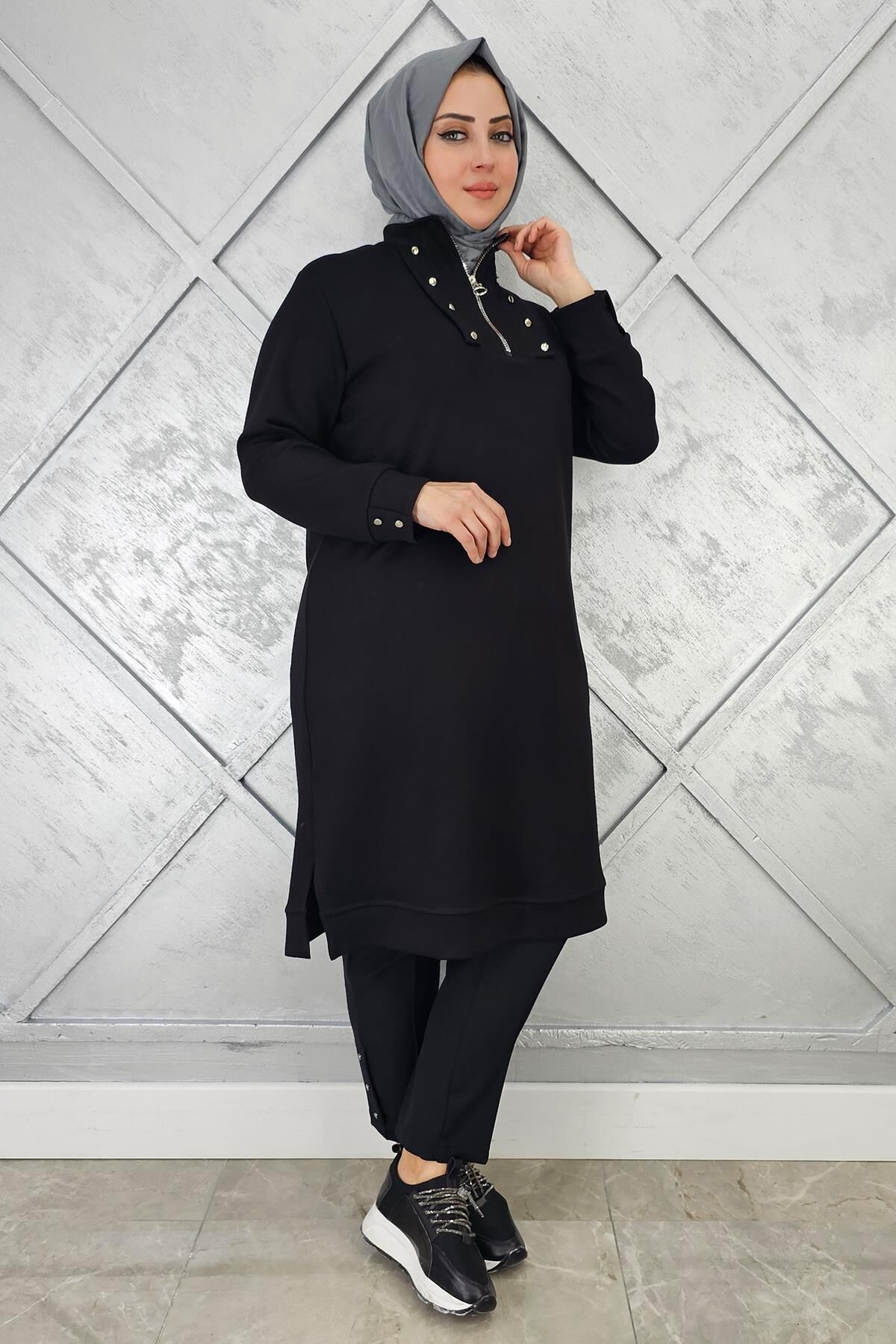 KADIN ÇITÇIT FERMUAR DETAYLI TESETTÜR TUNİK SİYAH - 3 BEDEN