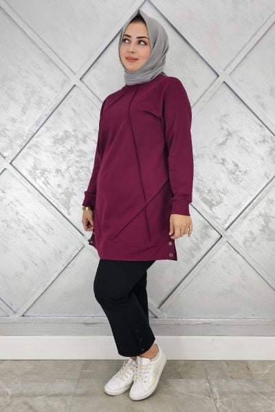 KADIN KOLYE DETAYLI TESETTÜR TUNİK BORDO - 3XL