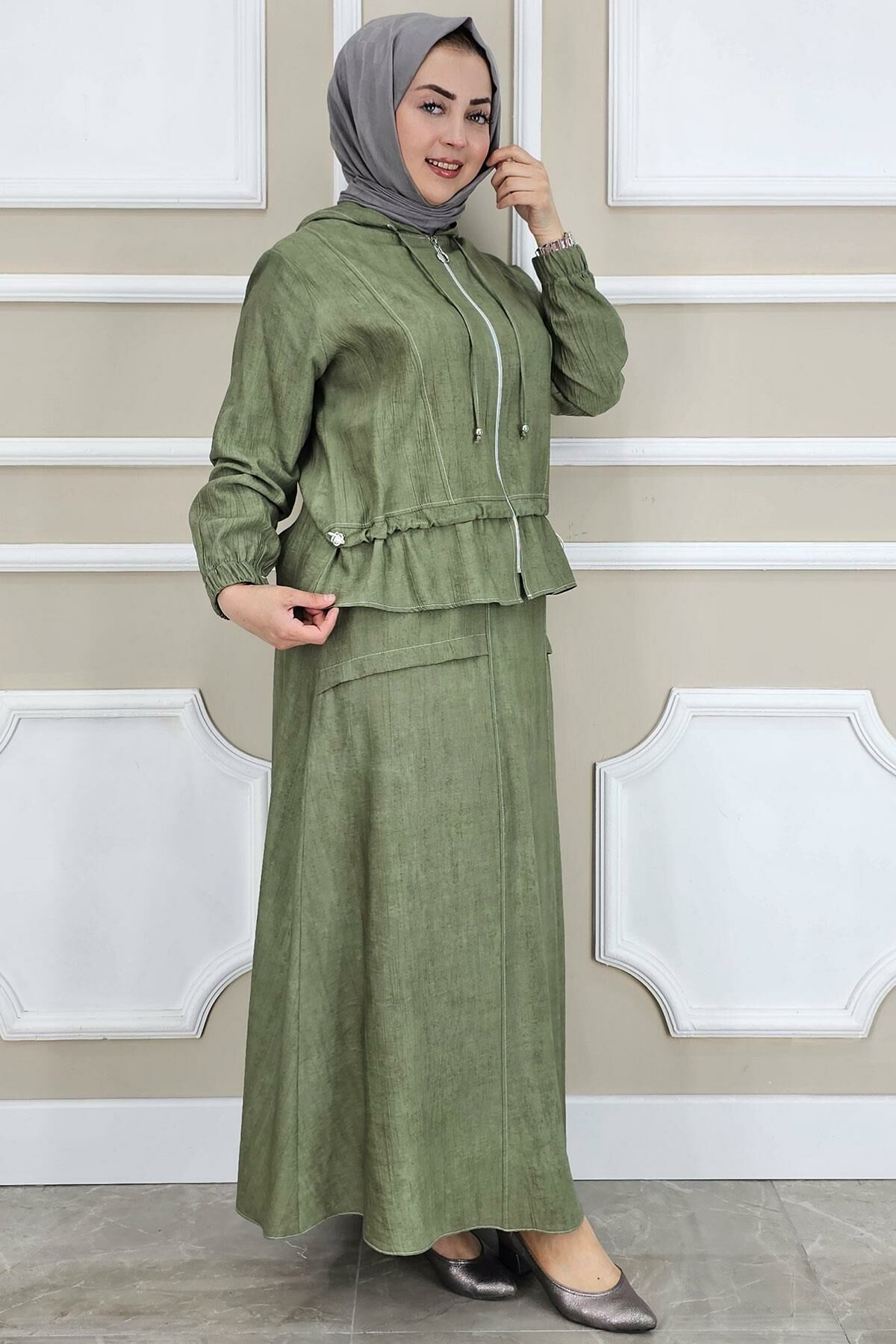 PYS KADIN KAPÜŞONLU ETEKLİ TESETTÜR TAKIM HAKİ - 3 BEDEN