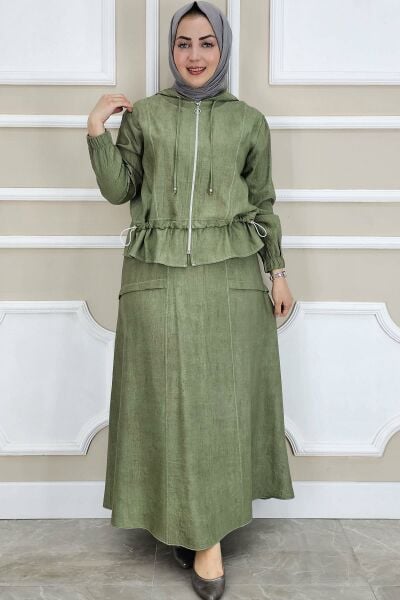 PYS KADIN KAPÜŞONLU ETEKLİ TESETTÜR TAKIM HAKİ - 3 BEDEN