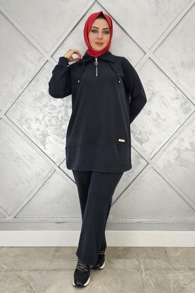 KADIN FERMUAR DETAYLI TESETTÜR TAKIM SİYAH - 3 BEDEN