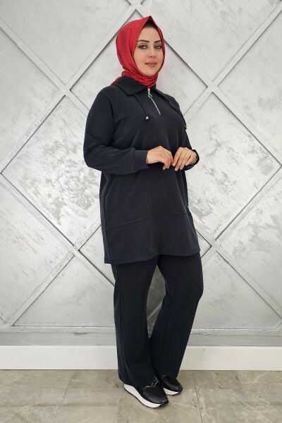 KADIN FERMUAR DETAYLI TESETTÜR TAKIM SİYAH - 4 BEDEN