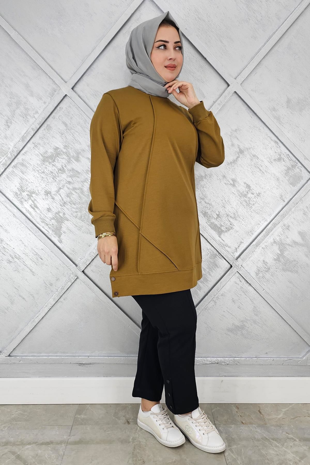 KADIN KOLYE DETAYLI TESETTÜR TUNİK YAĞ YEŞİLİ - 2XL