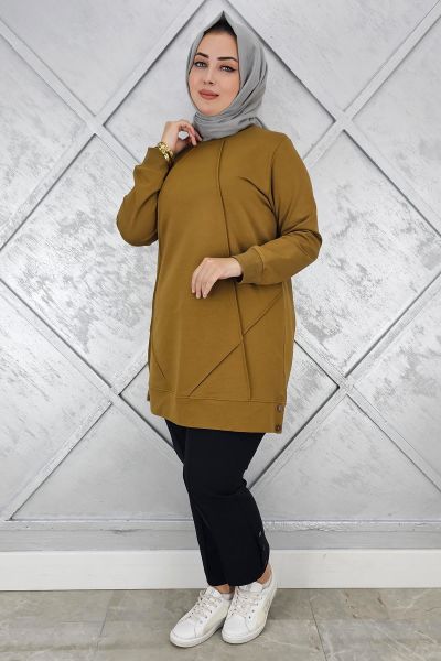 KADIN KOLYE DETAYLI TESETTÜR TUNİK YAĞ YEŞİLİ - 2XL